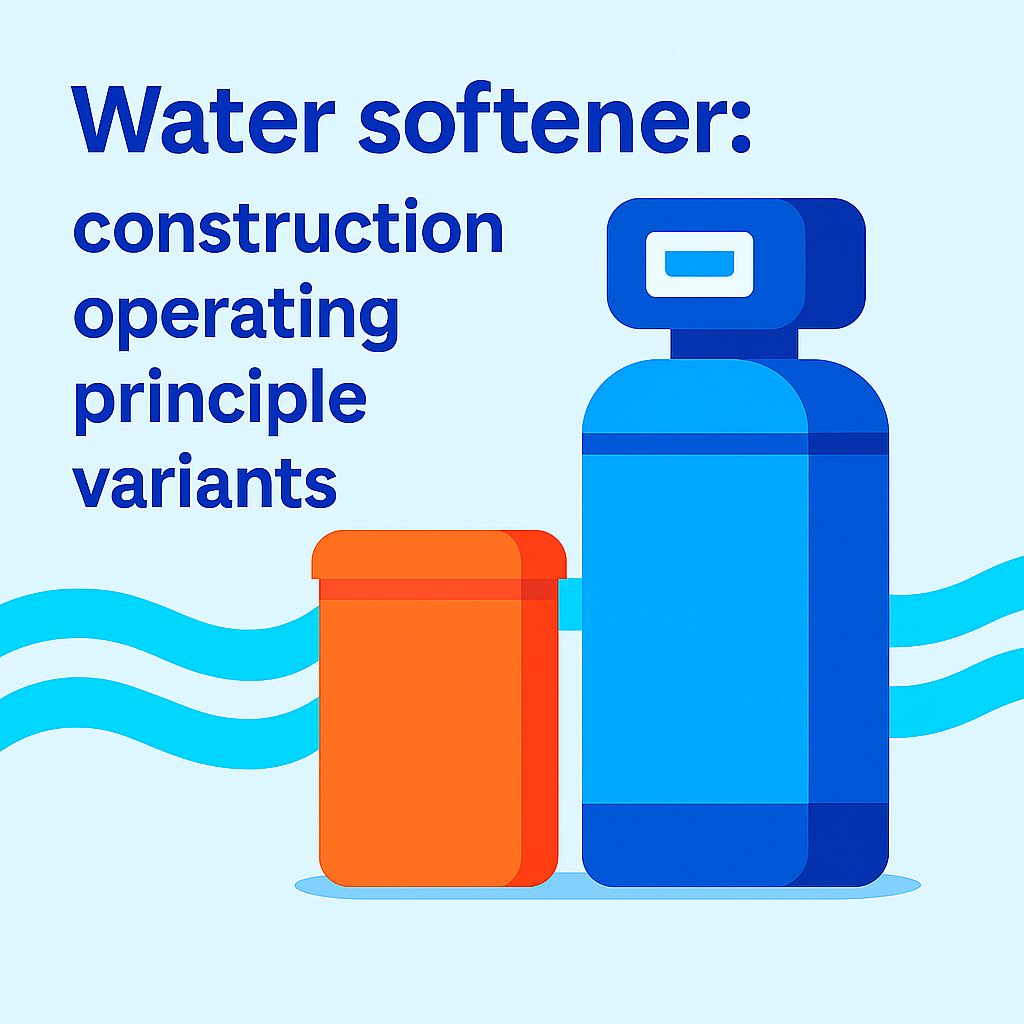 Water softener construction, operating principle, variants