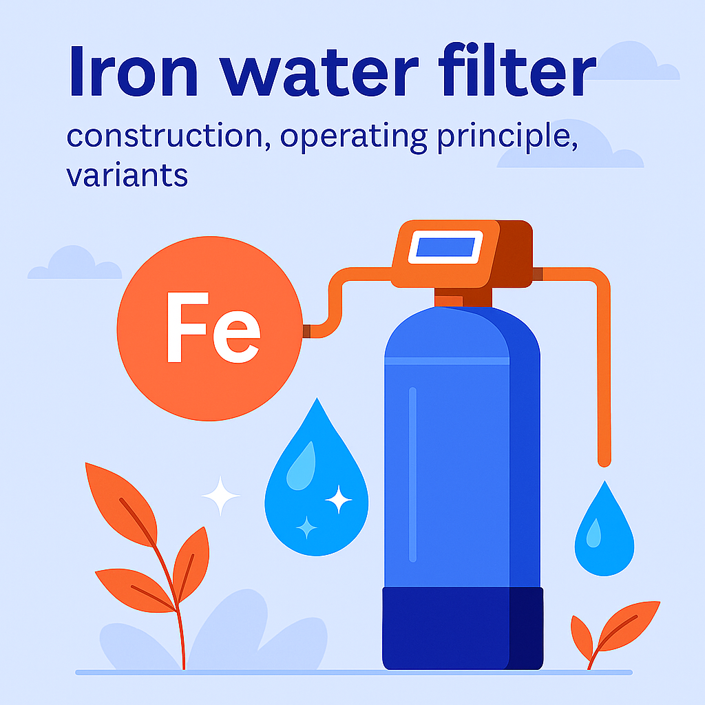 Iron water filter construction, operating principle, variants
